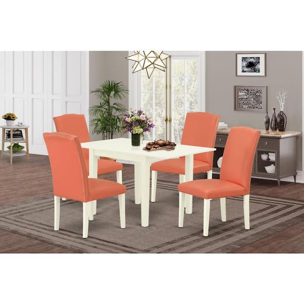 East West Furniture 5-Piece Linen White Finish Solid Wood Top - Dining Room Set - Seats 4