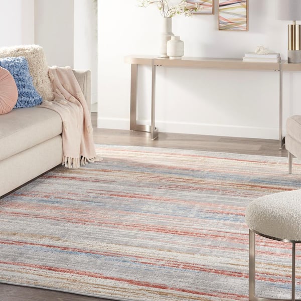 Elation Ivory Multicolor 9 ft. x 12 ft. Floral Medallion Contemporary Area Rug