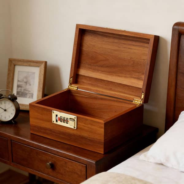 Brown 11 in. x 5 in. Wood Large Decorative Box with Combination