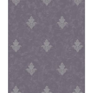 Emporium Collection Purple and Silver Mehndi Motif Embossed Metallic Finish Non-Pasted Non-Woven Paper Wallpaper Roll