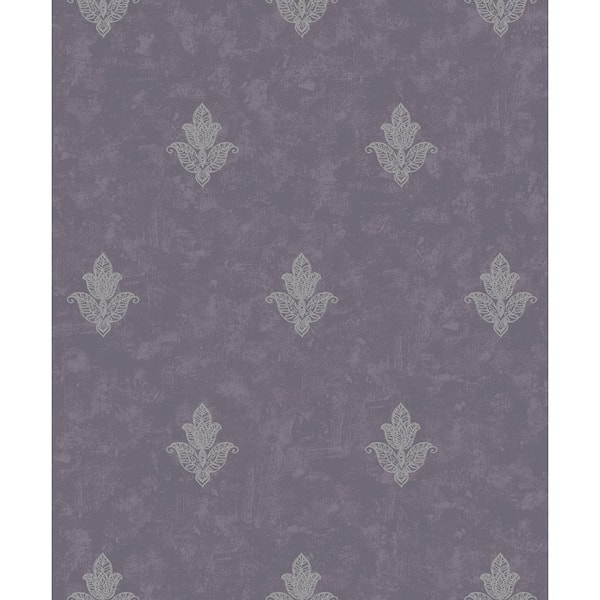 Emporium Collection Purple and Silver Mehndi Motif Embossed Metallic Finish Non-Pasted Non-Woven Paper Wallpaper Roll