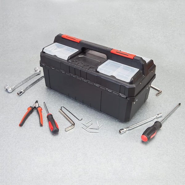  BASICM Hip Roof Style Iron Tool Box, Portable Tool