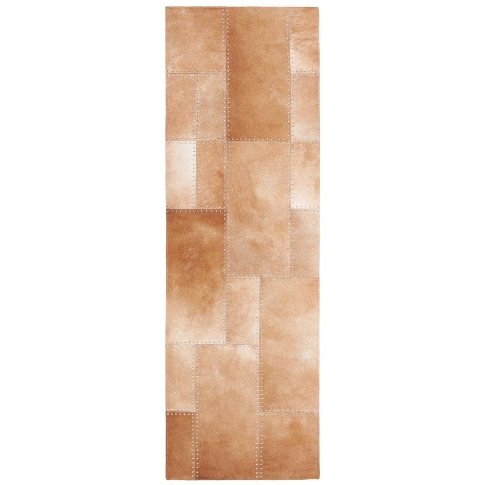SAFAVIEH Studio Leather Beige 2 ft. x 7 ft. Plaid Solid Color Runner ...