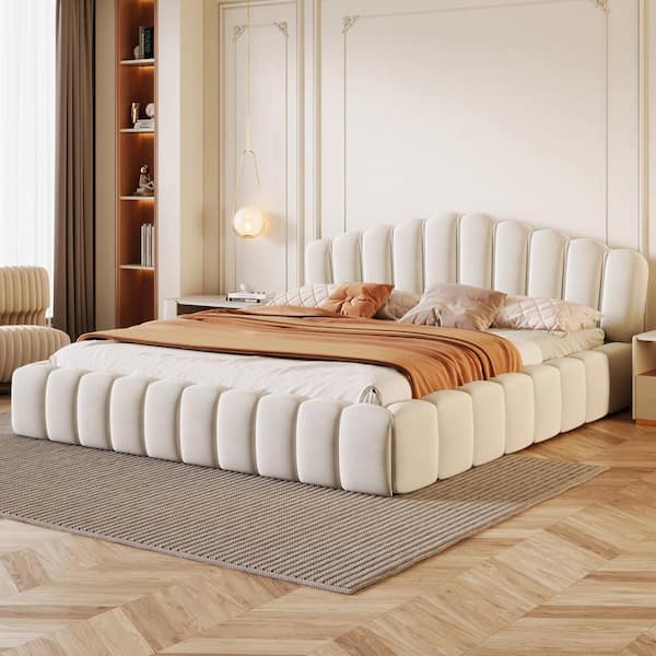 HOWDY.★quilting parker (beige・F) Flash Furniture Quinn Beige Queen Wood Platform Bed