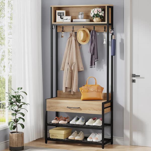 Hall Tree 20.3â€ Entryway Bench with Coat Rack 4 In 1 Shoe Closet