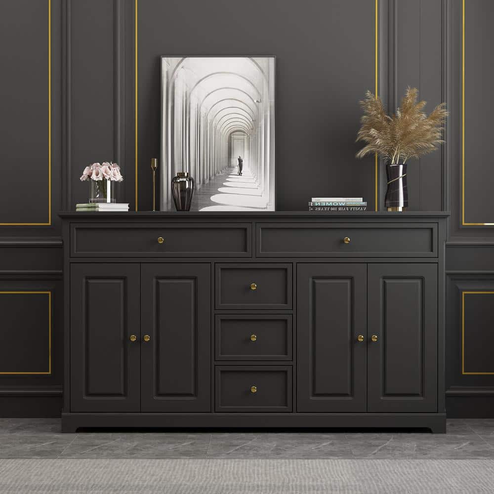 FUFU&GAGA Black 33.5 in. H Wooden Accent Storage Cabinet