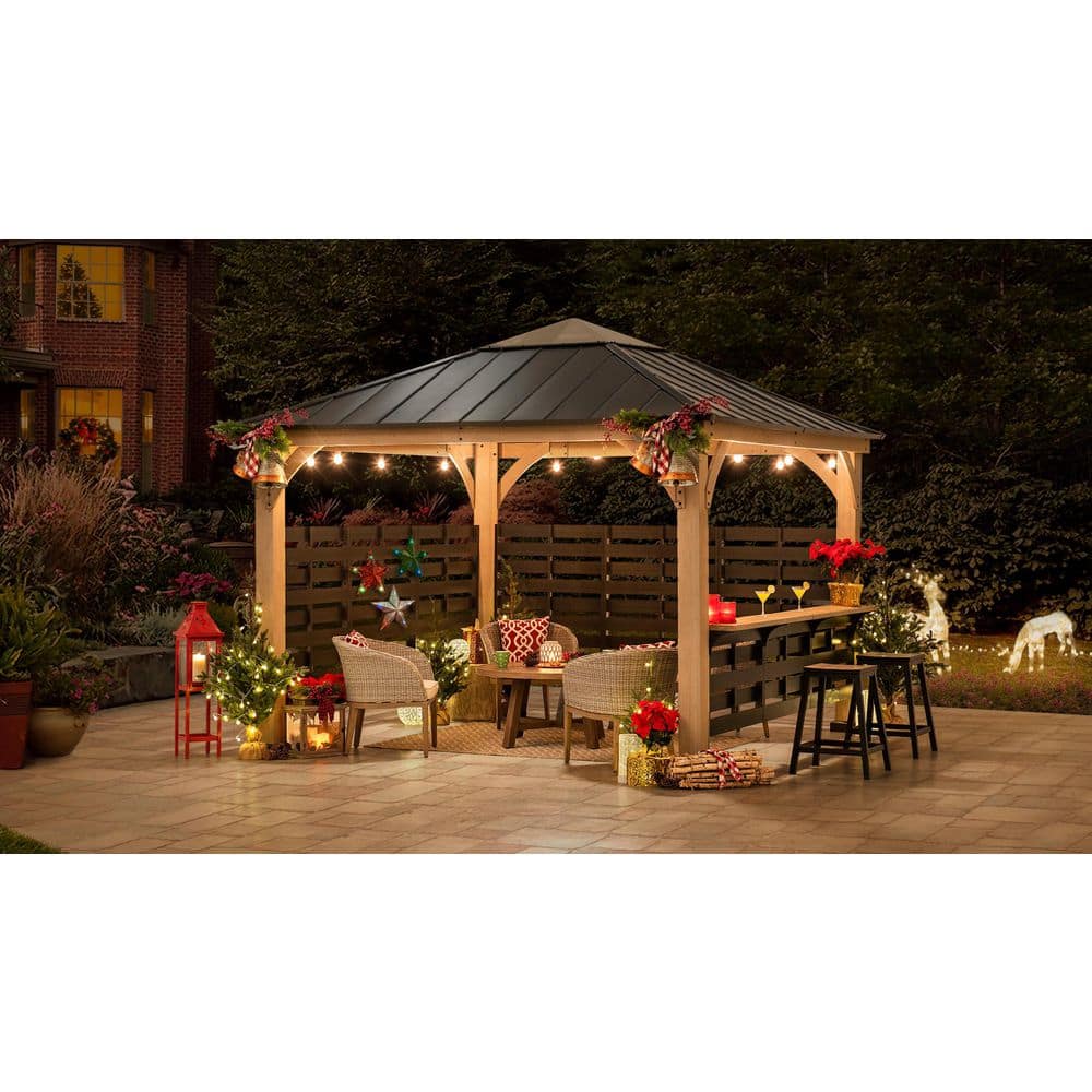 Cameron 11 ft. Cedar Wood Gazebo with Steel Roof and Bar Shelf