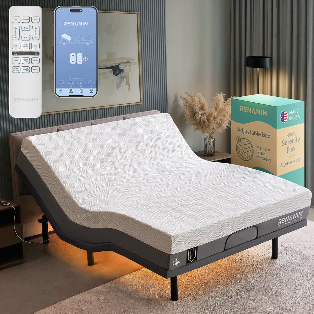 Gray Adjustable Bed Frame California King with 12 in. Hybrid Mattress, USB, Under Bed Light, App Control Adjustable Bed price history on PriceWatchPro