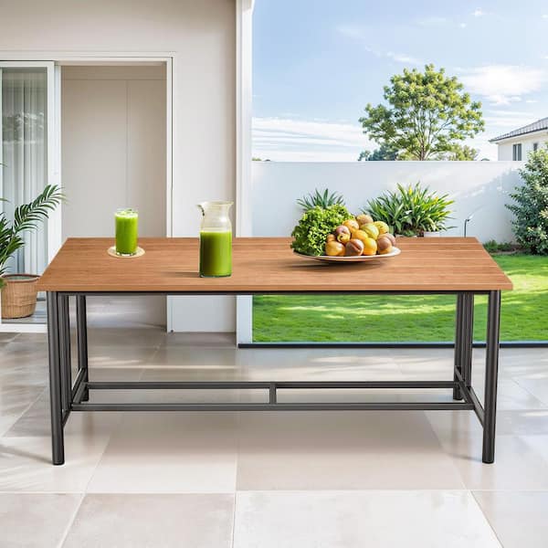 BoulderSeat Black Rectangle Metal Outdoor Coffee Table with Natural Wooden-Grain Finish Table Top