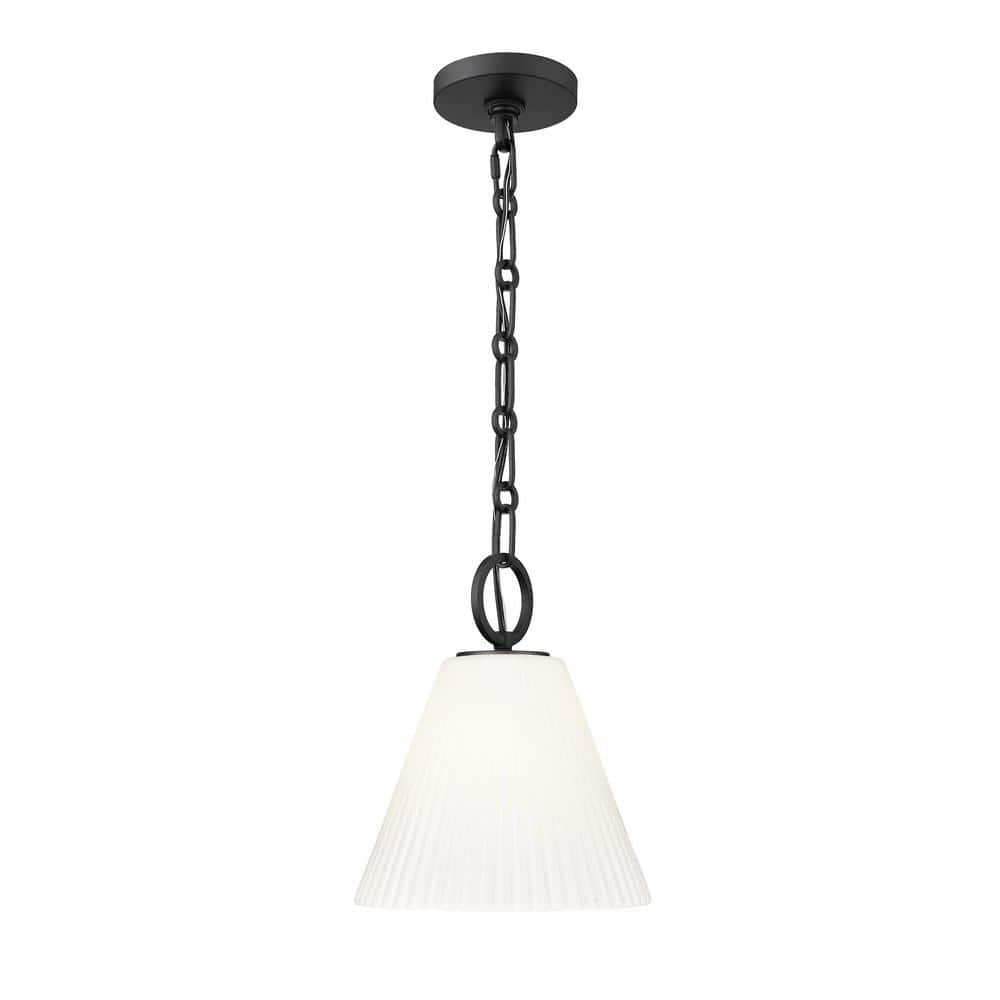 Alaric 100-Watt 1-Light Matte Black Pendant-Light with White Glass shade, n