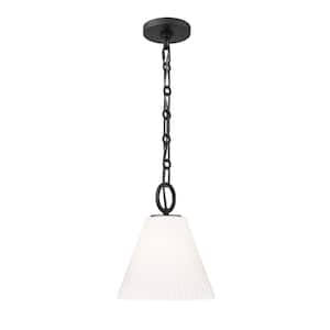 Alaric 100-Watt 1-Light Matte Black Pendant-Light with White Glass shade, no bulbs included