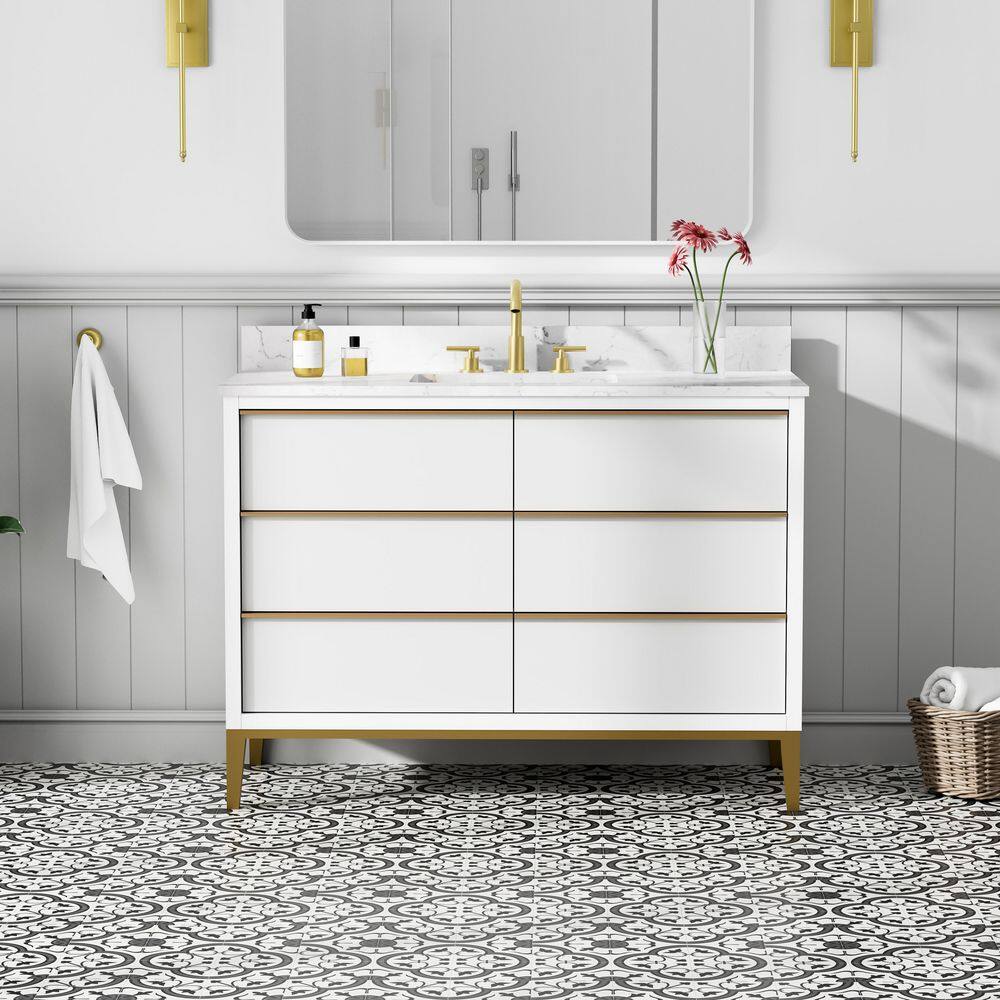 48 in. Freestanding Undermount Single Sink White Bath Vanity with White Quartz Top price history on PriceWatchPro