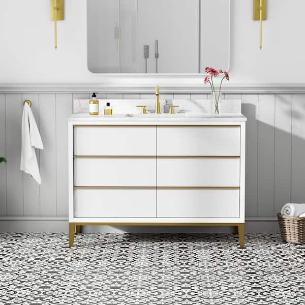 60 in. W x 22 in. D x 38 in. H Undermount Double Sink Bath Vanity in White with White Marble Top
