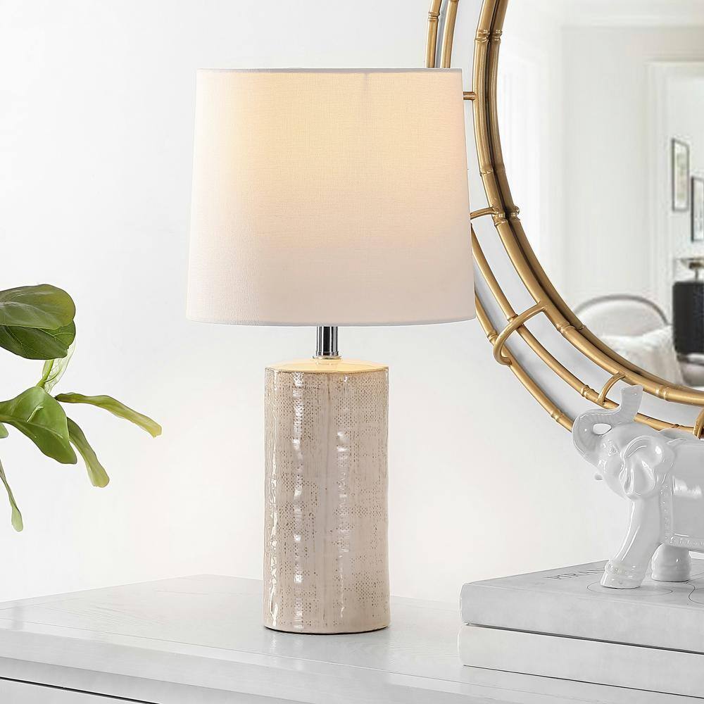 Ivory Ceramic 19-inch Table Lamp Set with White Shades