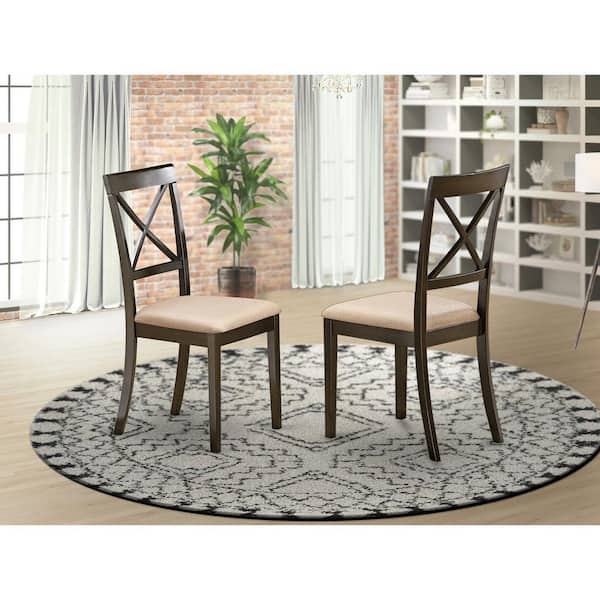 East West Furniture Cappuccino Linen Fabric Upholstered Wood Chairs With Cushion, Set of 2