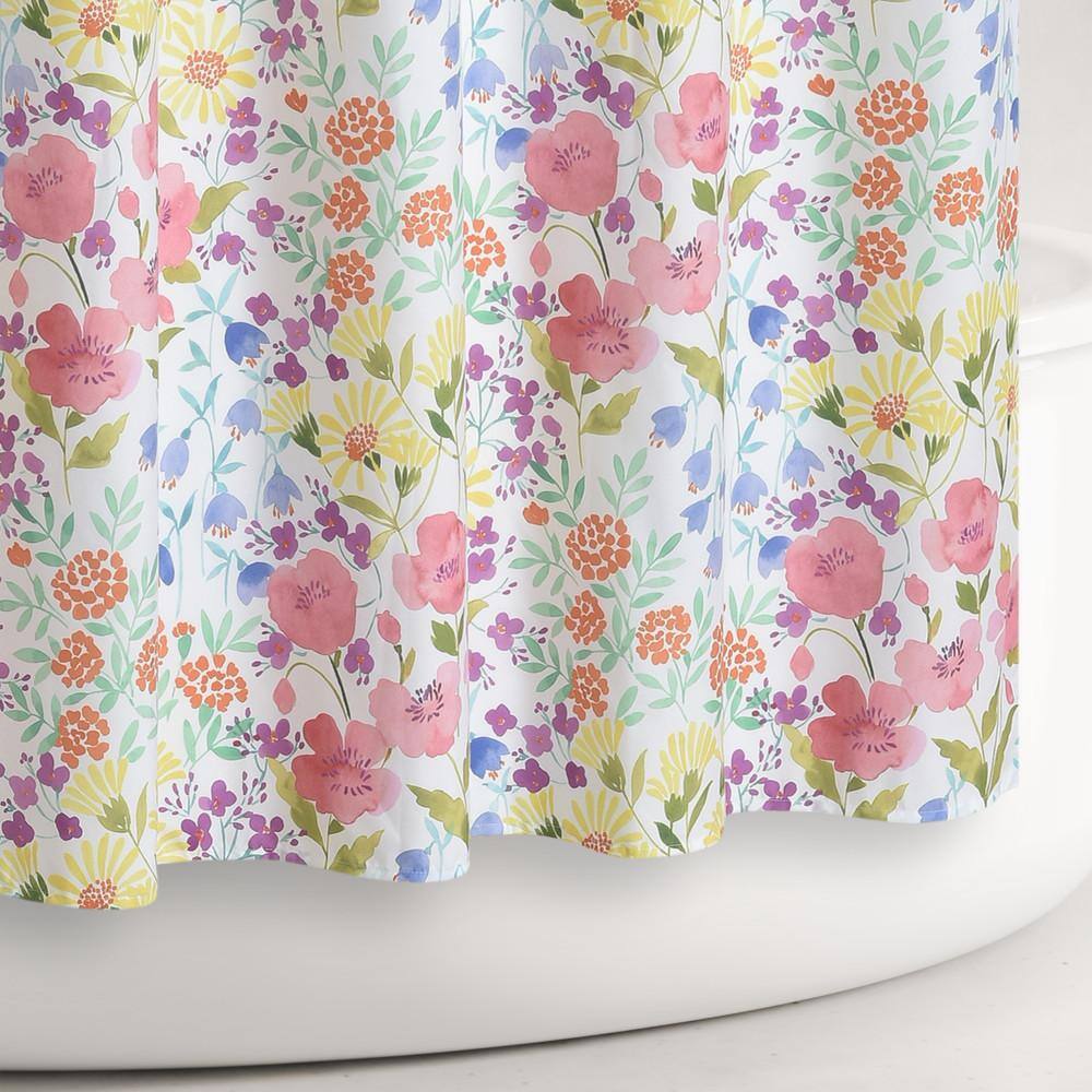 Josie Turquoise Floral Polyester Shower Curtain