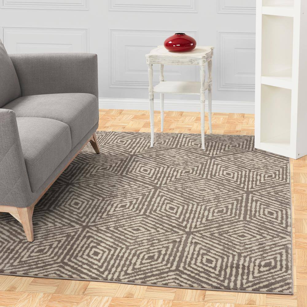 Diagona Designs Jasmin Collection Cubes Design Gray And Ivory 5 Ft 3 In X 7 Area Rug Jas2193 5x7 The Home Depot Diagona Designs Jasmin Collection Cubes