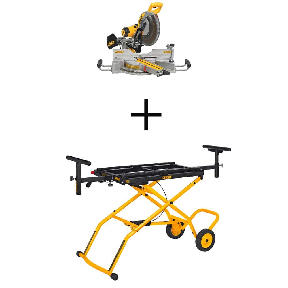 DEWALT 15 Amp Corded 12 in. Double Bevel Sliding Compound Miter Saw with 32 1 2 in. x 60 in. Rolling Miter Saw Stand DWS780WDWX726 The Home Depot