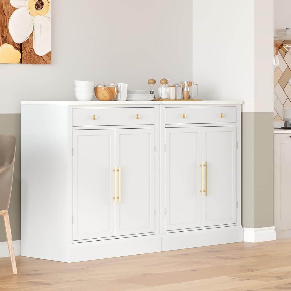 57.4 in. W x 17.5 in. D x 35.4 in. H White Linen Cabinet with 2-Drawer, 4-Adjustable Shelves and 4-Door Shelves price history on PriceWatchPro