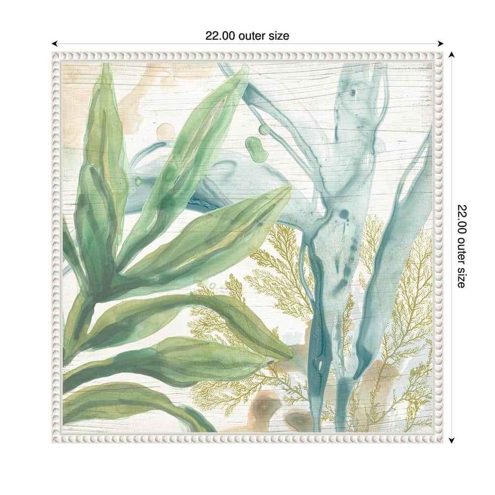 Quiet Coastal Collage II Abstract Botanical Canvas Art with White Frame