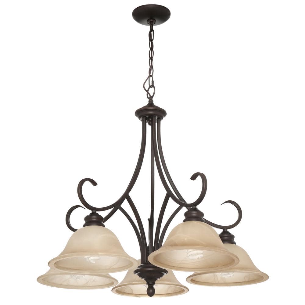 Elegant Lancaster 28" Rubbed Bronze Chandelier with Antique Marbled Glass