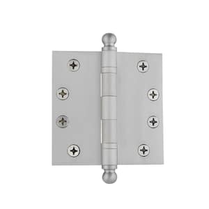 4 in. Ball Tip Heavy Duty Hinge with Square Corners in Satin Nickel