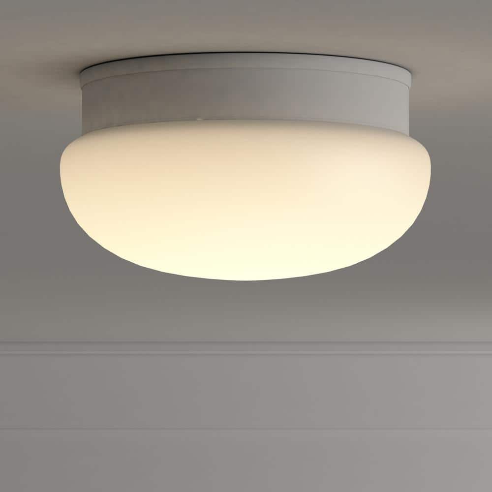 White Glass Bowl Close-to-Ceiling Light Fixture