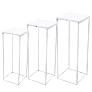 24 in. x 26 in. x 28 in. Tall Indoor/Outdoor White Metal Flower Pot Plant Stand (Set of 3)
