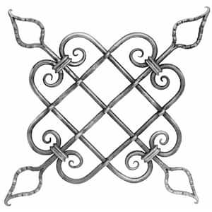 18 in. x 18 in. 1/2 in. Round Bar Ornate Scroll Collar Combination Raw Wrought Iron Panel