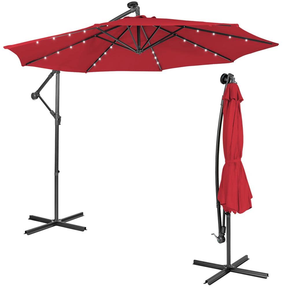 Wine Red 10ft Steel Cantilever Patio Umbrella with LED Lights