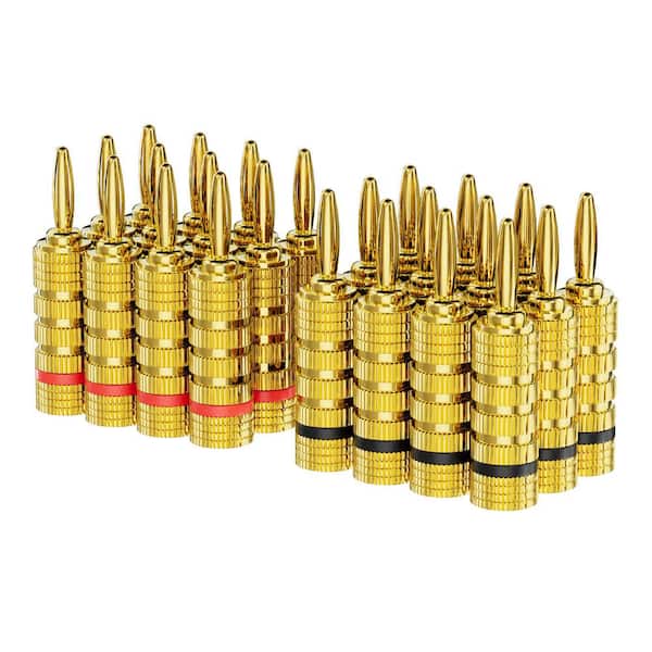 Banana Plugs, 4 mm 24K Gold Plated Pure Copper, Closed Screw Type for Speaker Wire, Amplifiers & Sound Systems 24-Pack