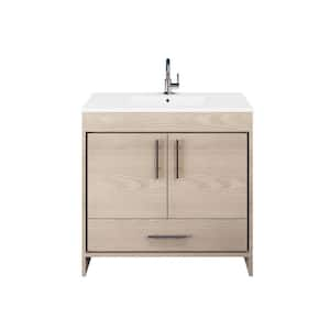 Pacific 36 in. x 18 in. D Bath Vanity in Ash Gray with Ceramic Vanity Top in White with White Basin