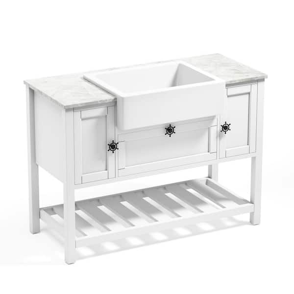 ANGELES HOME 48 in. W x 20 in. D x 33.60 in. H Freestanding Bath Vanity in White with White Sintered Stone Top and Ceramic Sink