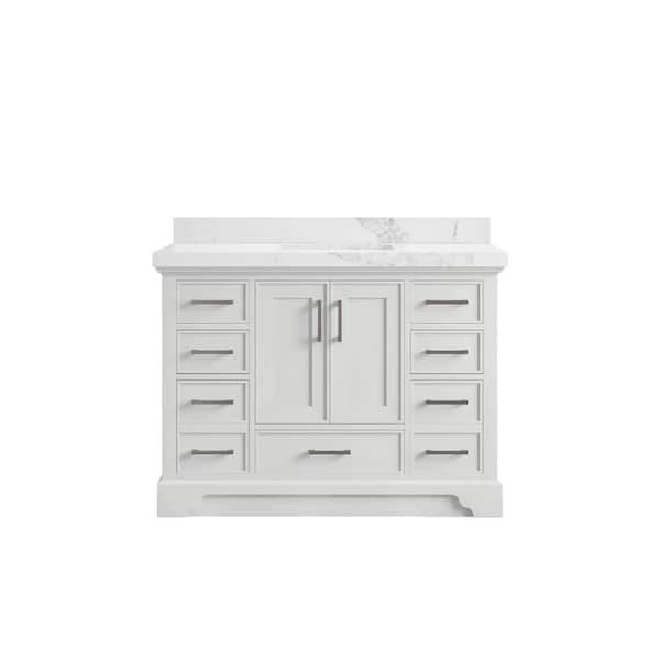 Willow Collections Charlotte 48 in. Single Sink Freestanding White Bath Vanity with Calacatta Nuvo Qt. Top Unassembled