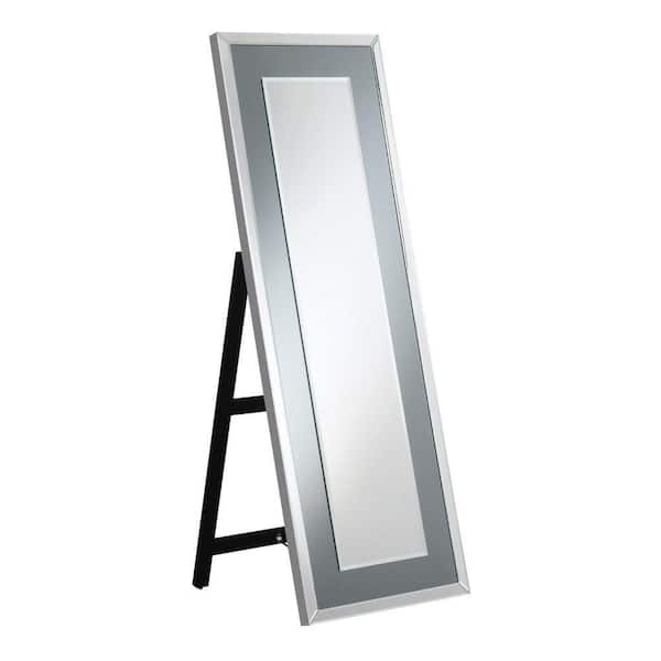 Benjara 3 in. W x 63 in. H Rectangle Metal Frame Silver Glass Cheval Full Body Floor Mirror with LEDs