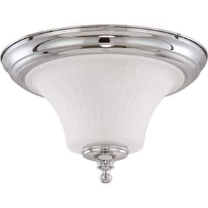 Teller 13.25 in. 2-Light Polished Chrome Contemporary Flush Mount with Frosted Etched Glass Shade and No Bulbs Included