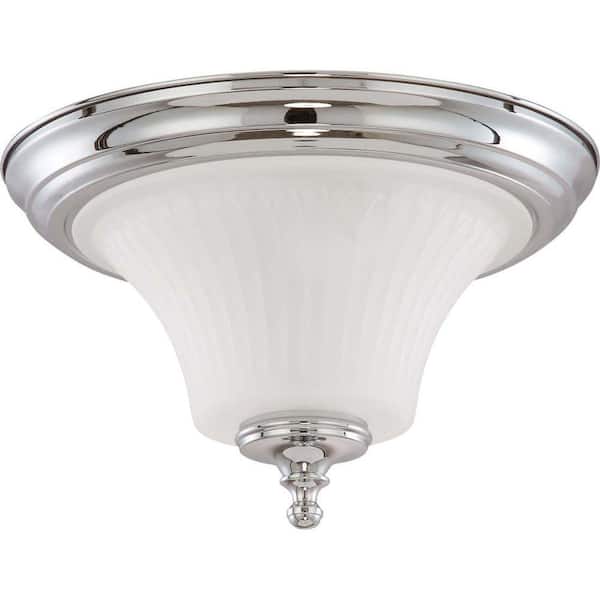 SATCO Teller 13.25 in. 2-Light Polished Chrome Contemporary Flush Mount with Frosted Etched Glass Shade and No Bulbs Included