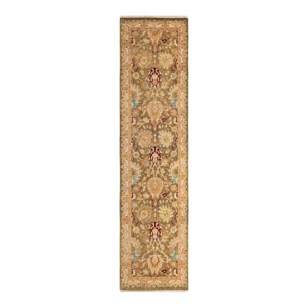 Solo Rugs Eclectic One-of-a-Kind Contemporary Green 2 ft. 5 in. x 10 ft. 1 in. Oriental Area Rug