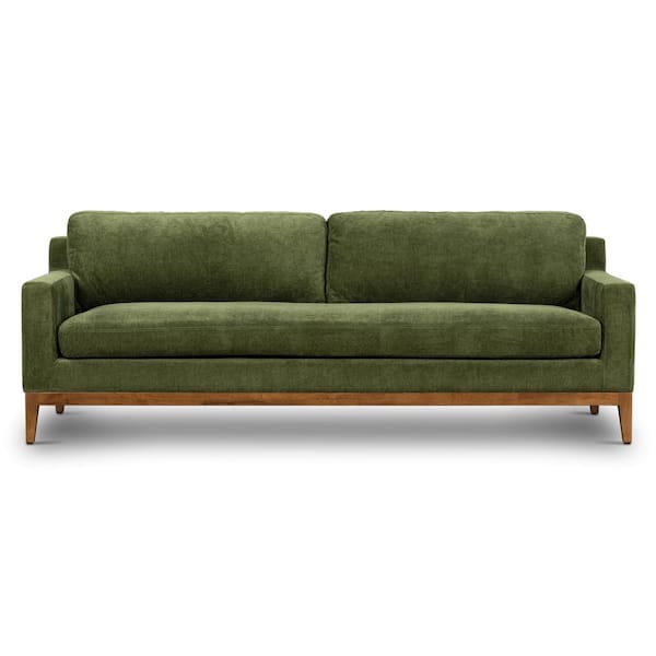 Poly and Bark Zyon 90 in. Square Arm Fabric Straight Sofa in Green Distressed Velvet