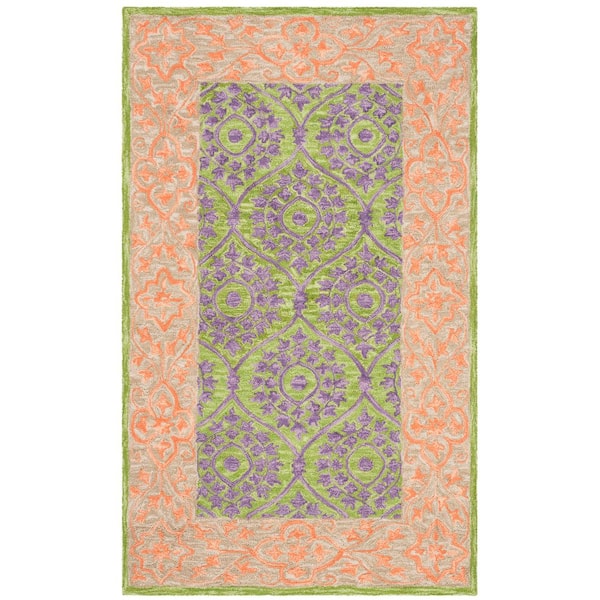 Suzani 3 ft. x 5 ft. Green/Violet Border Ornate Trellis Area Rug