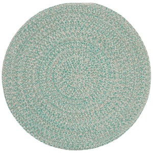 Braided Teal/Ivory 6 ft. x 6 ft. Round Geometric Area Rug