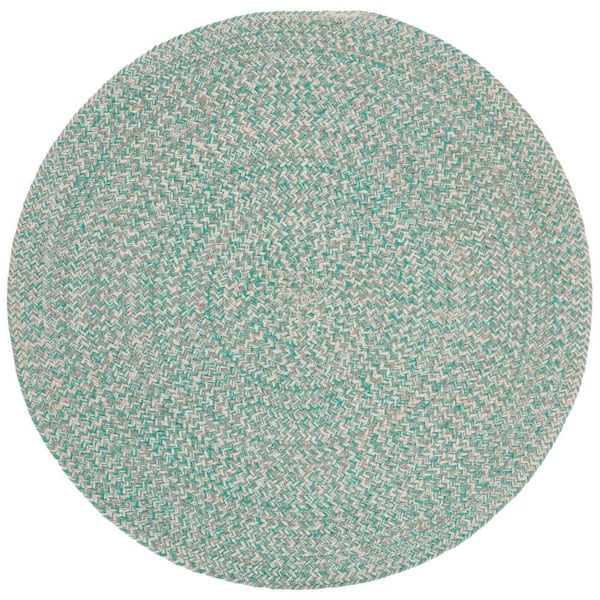 Braided Teal/Ivory 6 ft. x 6 ft. Round Geometric Area Rug