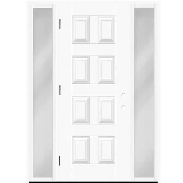 Regency 74 in. x 80 in. 8-Panel RHOS Unfinished Mahogany Fiberglass Prehung Front Door w/14 in. SLs w/ 4-9/16 Jamb