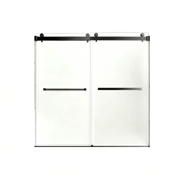 60 in. W x 60 in. H Double Sliding Frameless Shower Tub Doors in Matte Black with (8mm) SGCC Frosted Tempered Glass