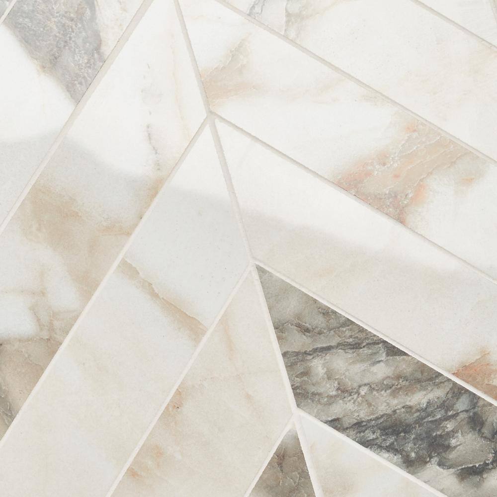 Calacatta Rustico Polished Porcelain Chevron Mosaic Tile