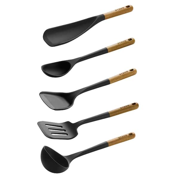 STAUB Silicone Black with Wood Handle 5-pc Cooking Utensil Set