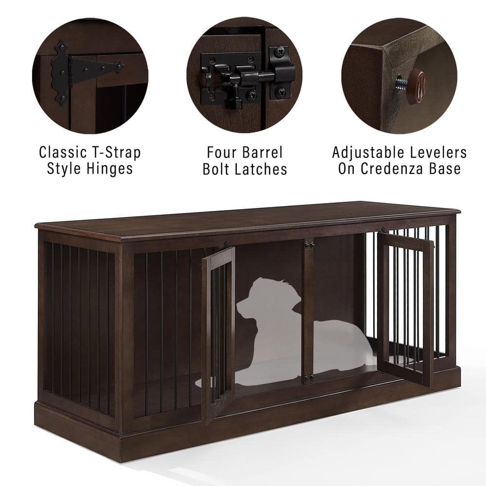 Winslow Large Dark Brown Wood and Steel Pet Crate Credenza