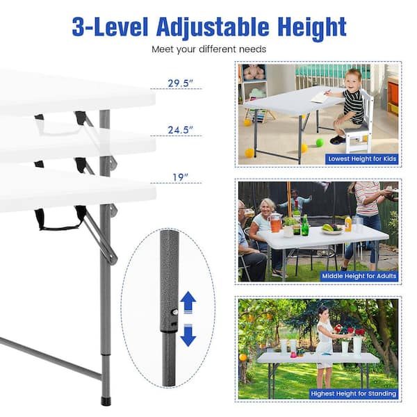 Costway Folding Metal Table Portable Bi-Fold Picnic Dining