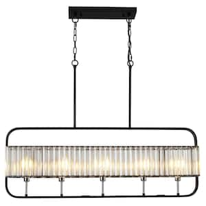 40 in. 5-Light Modern Black and Brushed Nickel Frame Linear Pendant Light with Crystals