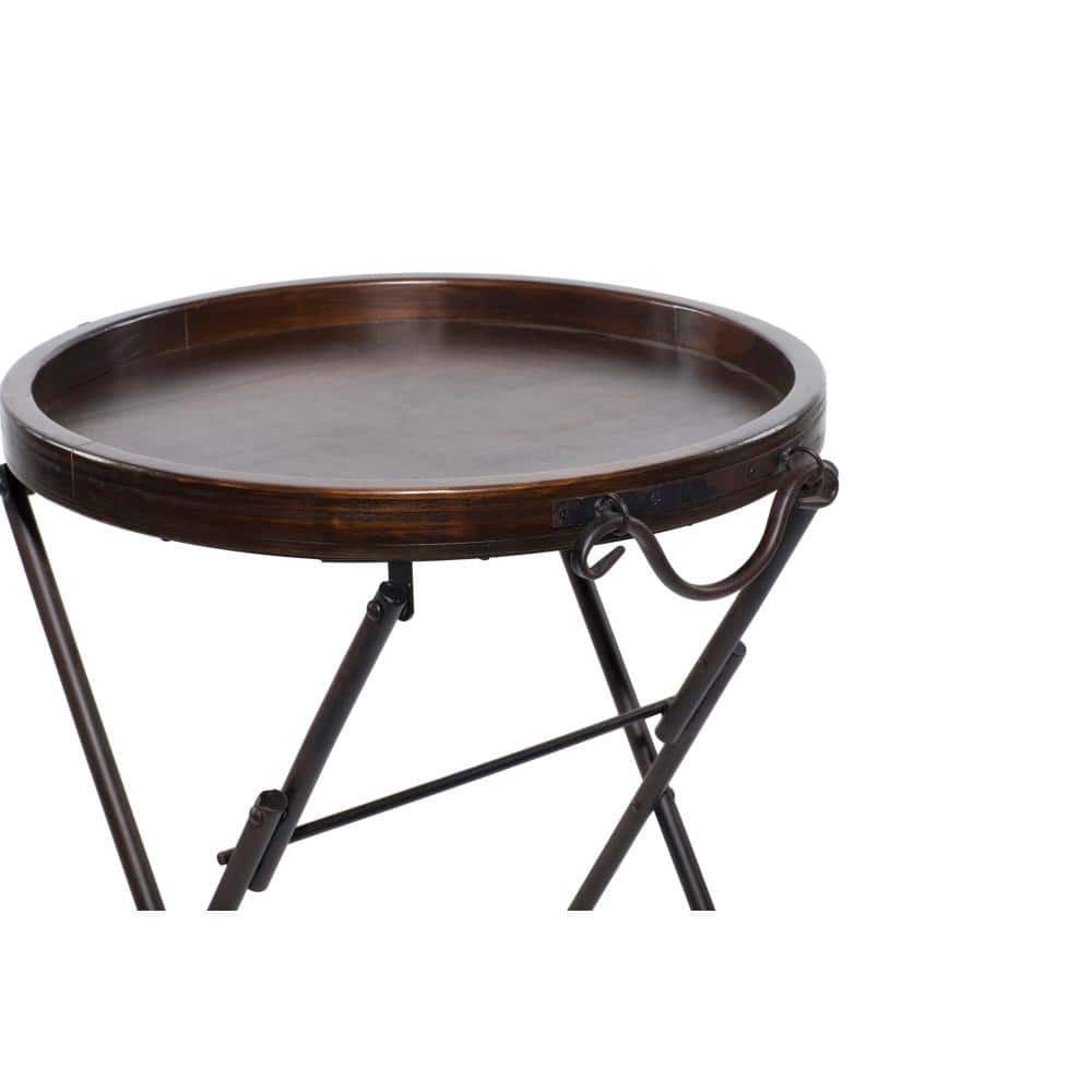Black Metal Folding Accent Table with Brown Wood Top